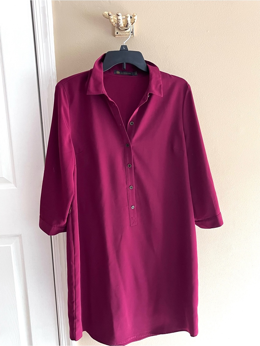 Burgundy Button-Front Shirt Dress